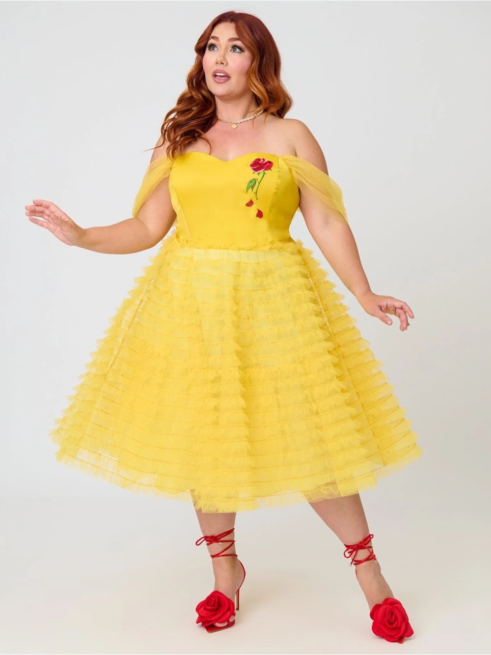 Unique Vintage x Disney Belle Tulle Midi Dress with Rose Accent